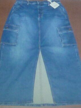 Women's Midi Jean Skirt Front Slit High Rise Size 4 New
